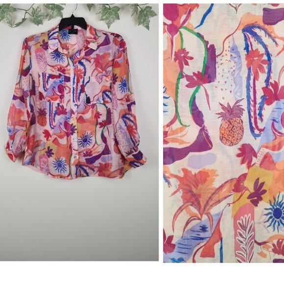 Milk & Honey Tops - Milk & Honey Size XL Long Sleeve Colorful Sheer Boho Artsy Women's Top Blouse